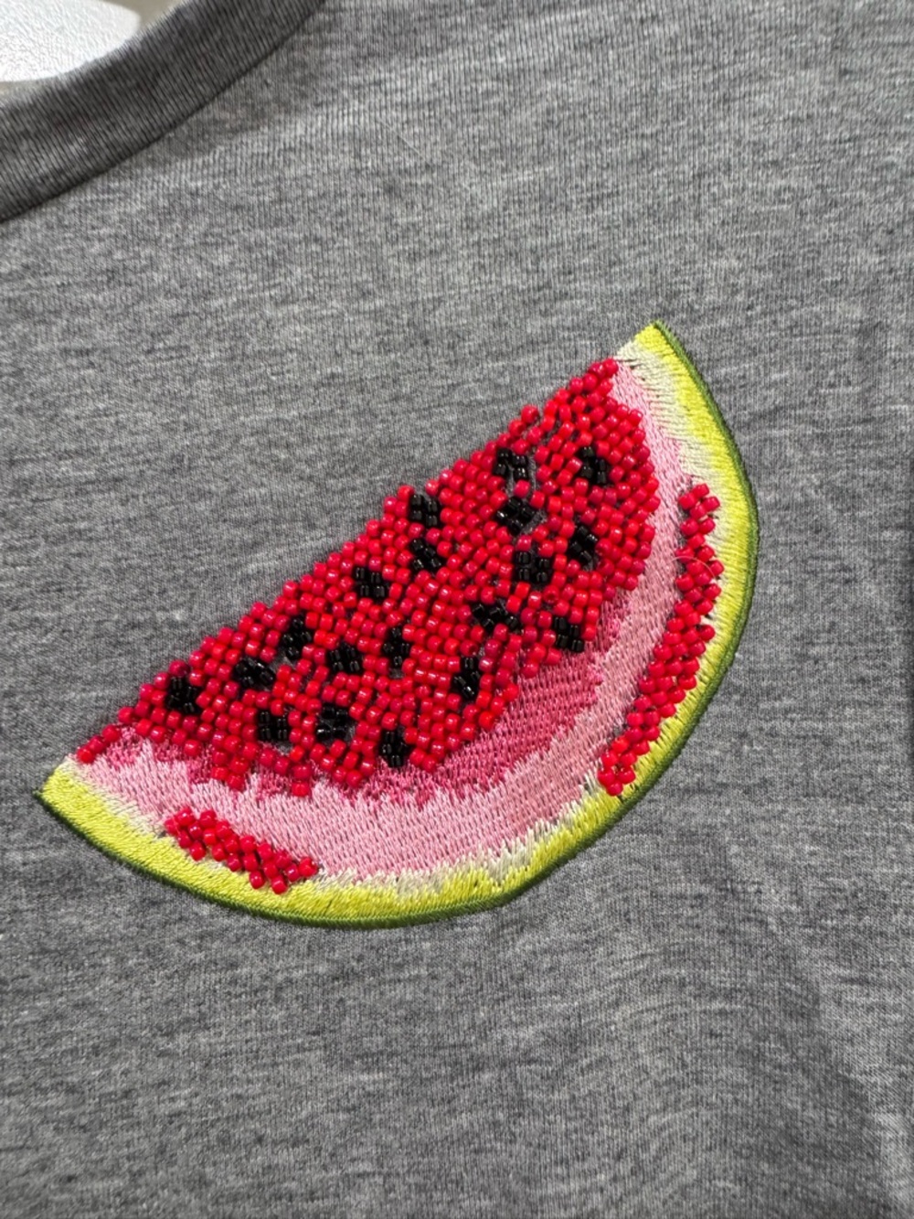 3/$50! Lucy & Laurel Gray Short-Sleeve Tee with Watermelon beaded embellishment. - Picture 2 of 3